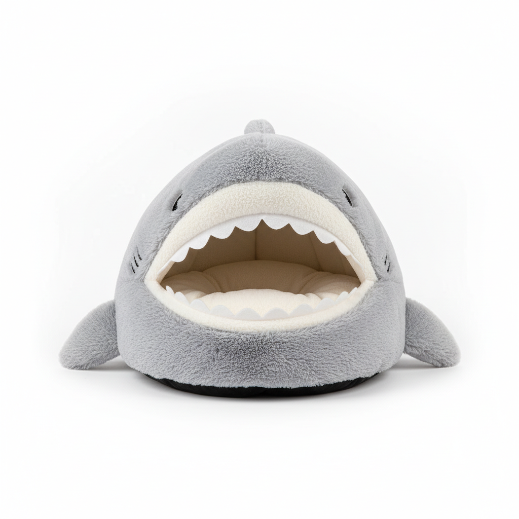 Luxury Plush Shark Pet Bed for cats and small dogs