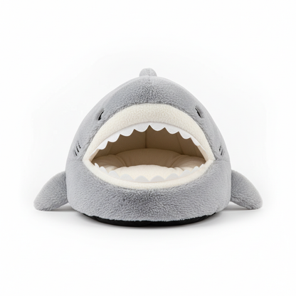 Luxury Plush Shark Pet Bed for cats and small dogs